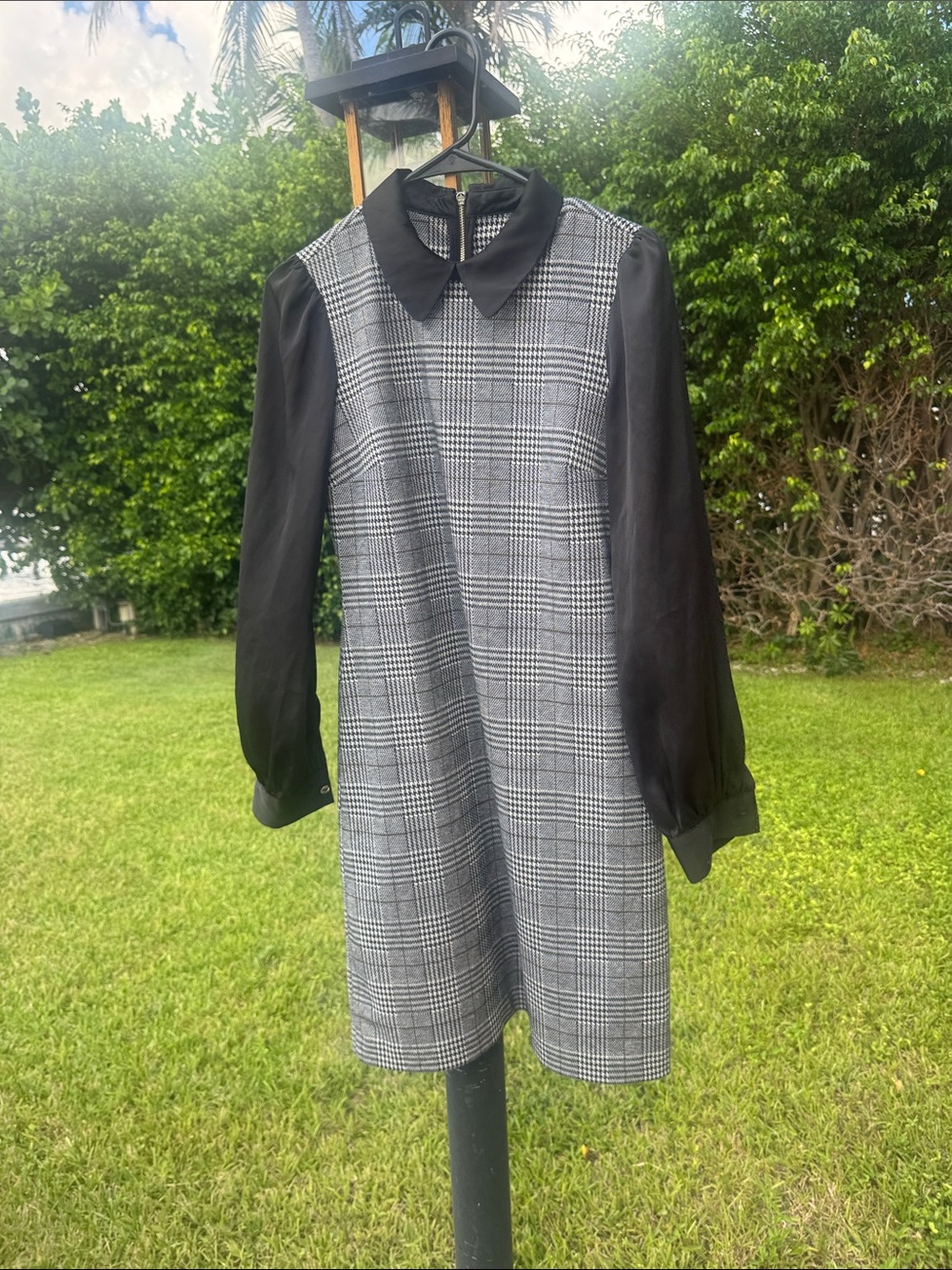 Tommy Hilfiger Black & Gray Plaid Long-Sleeve Shift Dress 4